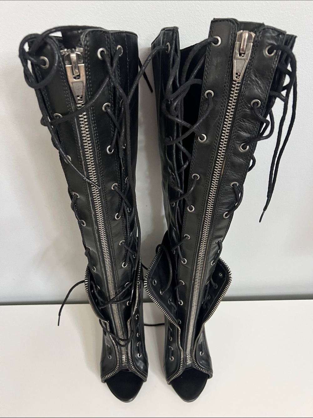 Alexander Wang Black Lace-Up Peep-Toe High Heel Boots - Picture 12 of 15